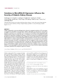 Variations in Microrna-25 Expression Influence the Severity of Diabetic