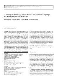 A Survey on the Design Space of End-User-Oriented Languages for Specifying Robotic Missions