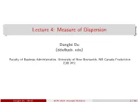 Lecture 4: Measure of Dispersion