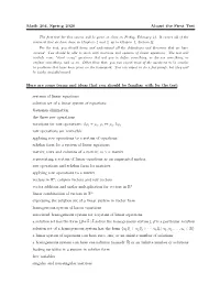 Math 204, Spring 2020 About the First Test