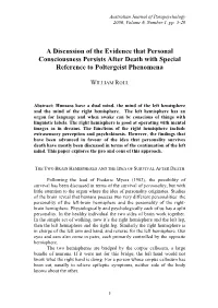 A Discussion of the Evidence That Personal Consciousness Persists After Death with Special Reference to Poltergeist Phenomena