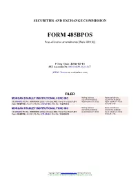 MORGAN STANLEY INSTITUTIONAL FUND INC Form 485BPOS Filed