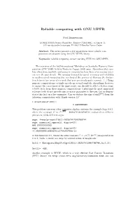 Reliable Computing with GNU MPFR
