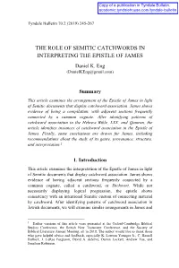 THE ROLE of SEMITIC CATCHWORDS in INTERPRETING the EPISTLE of JAMES Daniel K