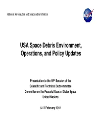 USA Space Debris Environment, Operations, and Policy Updates