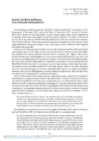 David George Kendall and Applied Probability