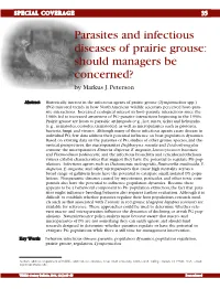 Infectious Agents of Prairie Grouse (Tympanuchus Spp.) (PG) Mirrored Trends in How North American Wildlife Scientists Perceived Host–Para- Site Interactions