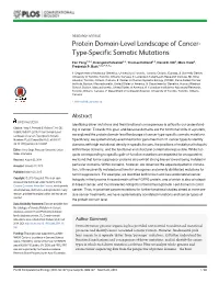 Protein Domain-Level Landscape of Cancer-Type-Specific Somatic We Explored the Protein Domain-Level Landscape of Cancer-Type-Specific Somatic Mutations