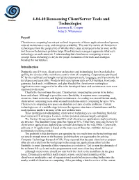 Reassessing Client/Server Tools and Technologies Lawrence K