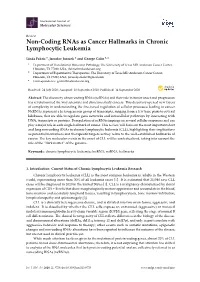 Non-Coding Rnas As Cancer Hallmarks in Chronic Lymphocytic Leukemia