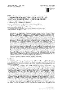 Re-Evaluation of Morphological Characters Questions Current Views of Pinniped Origins