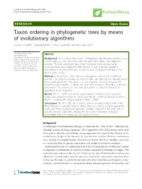 Taxon Ordering in Phylogenetic Trees by Means of Evolutionary Algorithms Francesco Cerutti1,2, Luigi Bertolotti1,2, Tony L Goldberg3 and Mario Giacobini1,2*