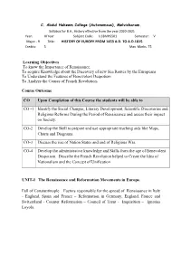 B.A., History Effective from the Year 2020-2021 Year: III Year Subject Code: U18MHS501 Semester: V Major - 9 Title: HISTORY of EUROPE from 1453 A.D