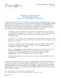 Statement of Continued Concern for Turkish Mathematicians AMS Committee on Human Rights of Mathematicians