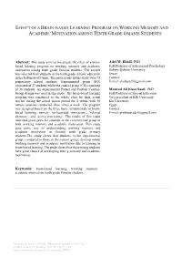 Effect of a Brain-Based Learning Program on Working Memory and Academic Motivation Among Tenth Grade Omanis Students