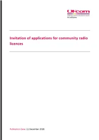 Invitation of Applications for Community Radio Licences