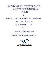 ASSESSMENT of RESERVOIR WATER QUALITY USING NUMERICAL MODELS in by Amy Liu Chin Sia 2003 Centre for Water Research University Of