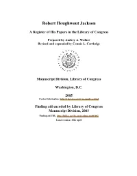 Papers of Robert Houghwout Jackson [Finding Aid]. Library of Congress