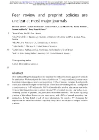 Peer Review and Preprint Policies Are Unclear at Most Major Journals