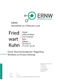 Some Recommendations Regarding Windows 10 Privacy Settings