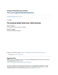 The American Model Penal Code: a Brief Overview