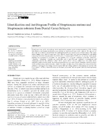 Identification and Antibiogram Profile of Streptococcus Mutans and Streptococcus Sobrinus from Dental Caries Subjects