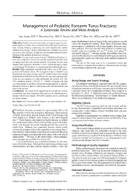 Management of Pediatric Forearm Torus Fractures: a Systematic