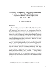 The Role and Management of Public Service Broadcasting As Part of the Regional/Local Media Landscape – Comparative Analyses Between Japan’S NHK and the UK’S BBC