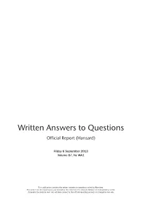 Written Answers to Questions Official Report (Hansard)