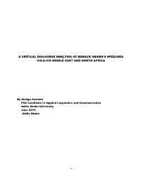 A Critical Discourse Analysis of Barack Obama Speeches Vis-À-Vis