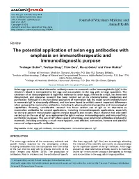 The Potential Application of Avian Egg Antibodies with Emphasis on Immunotherapeutic and Immunodiagnostic Purpose