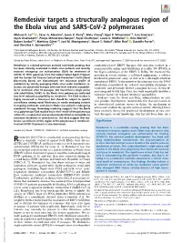 Remdesivir Targets a Structurally Analogous Region of the Ebola Virus and SARS-Cov-2 Polymerases