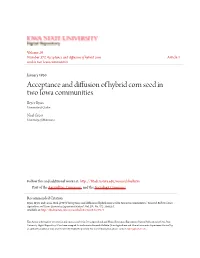 Acceptance and Diffusion of Hybrid Corn Seed in Two Iowa Communities Bryce Ryan University of Ceylon
