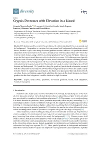 Crypsis Decreases with Elevation in a Lizard