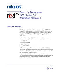 Enterprise Management (EM) Version 4.11 Maintenance Release 1