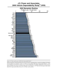 J.D. Power and Associates 2009 Vehicle Dependability Study (VDS)