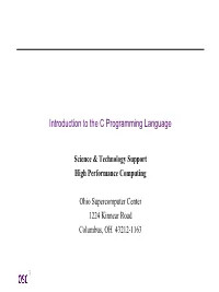 Introduction to the C Programming Language