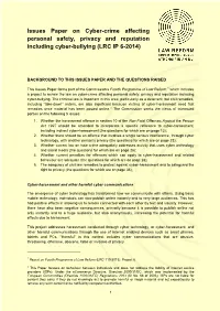 Issues Paper on Cyber-Crime Affecting Personal Safety, Privacy and Reputation Including Cyber-Bullying (LRC IP 6-2014)