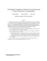 On Negation Complexity of Injections, Surjections and Collision-Resistance in Cryptography