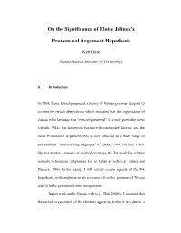 On the Significance of Eloise Jelinek's Pronominal Argument Hypothesis