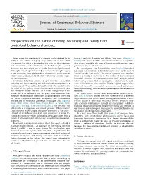 Perspectives on the Nature of Being, Becoming and Reality from Contextual Behavioral Science