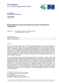 Post-Monitoring of Local and Regional Democracy in Bosnia and Herzegovina