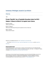 Private Plaintiffs' Use of Equitable Remedies Under the RICO Statute: a Means to Reform Corrupted Labor Unions