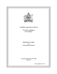 Legislative Assembly of Alberta the 27Th Legislature First Session