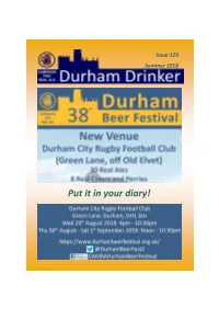 Put It in Your Diary! Hello and Welcome to Issue 129 of Durham Drinker