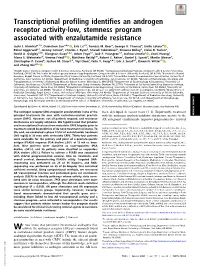 Transcriptional Profiling Identifies an Androgen Receptor Activity-Low, Stemness Program Associated with Enzalutamide Resistance