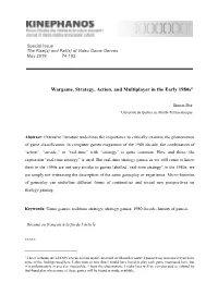 Wargame, Strategy, Action, and Multiplayer in the Early 1980S1