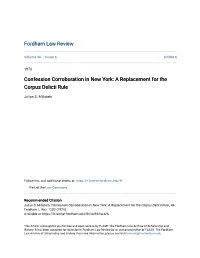 Confession Corroboration in New York: a Replacement for the Corpus Delicti Rule