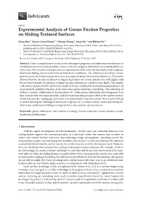 Experimental Analysis of Grease Friction Properties on Sliding Textured Surfaces