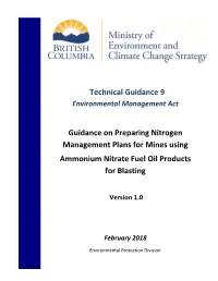 Guidance on Preparing Nitrogen Management Plans for Mines Using Ammonium Nitrate Fuel Oil Products for Blasting
